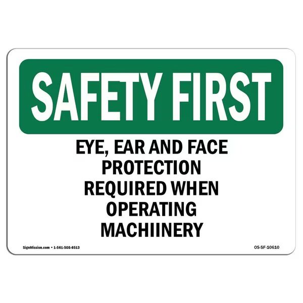 OSHA Sign, Eye Hearing & Foot Protection Required, 10in X 7in Rigid Plastic, 10